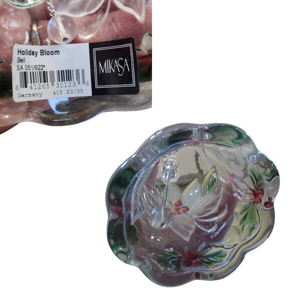 Crystal Mikasa Holiday Bloom Poinsettia Ornament Bell Christmas Decor NIB - Picture 6 of 7